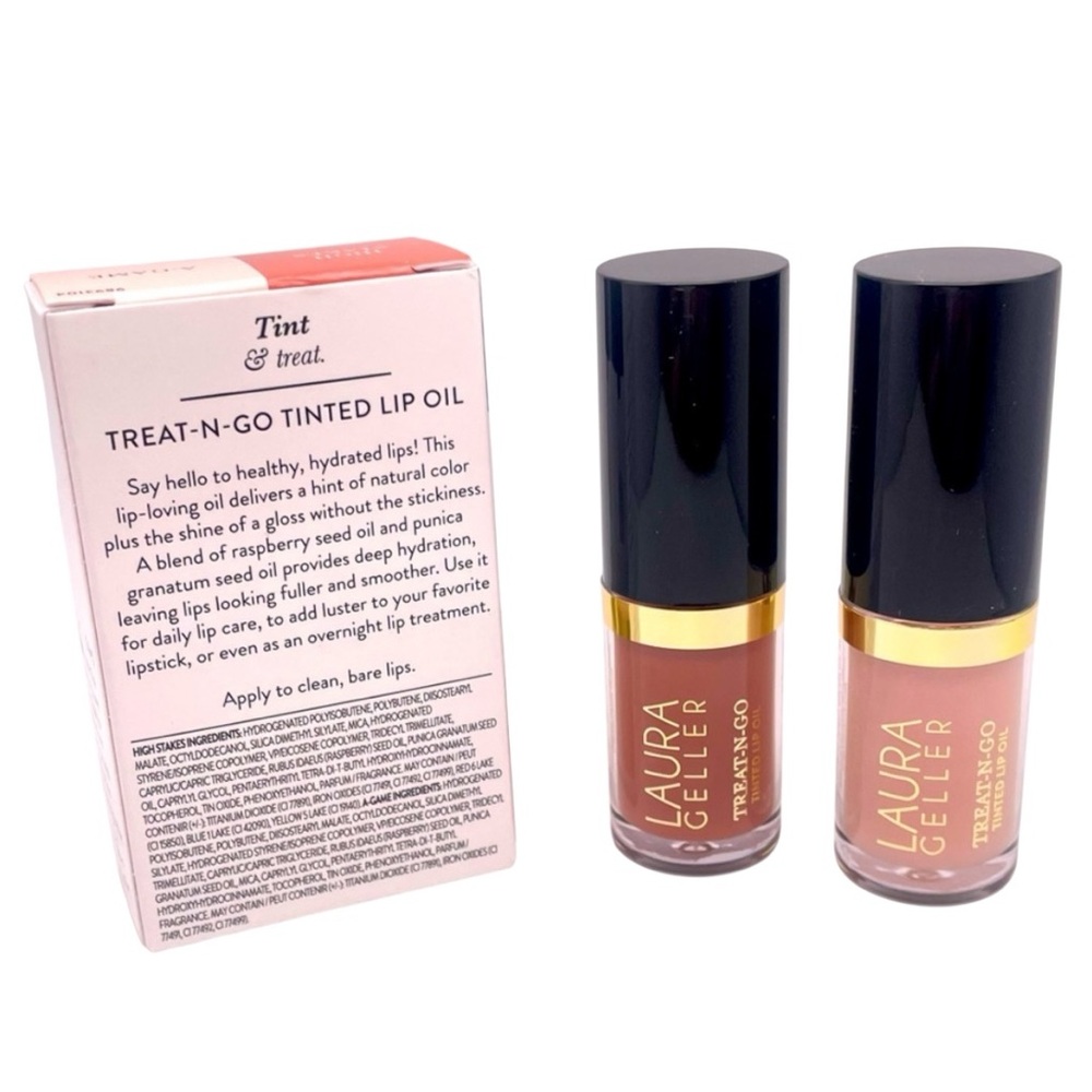 NWT Laura Gellar Treat N Go Tinted Lip Oil Duo in High Stakes & A-Game - Picture 5 of 5